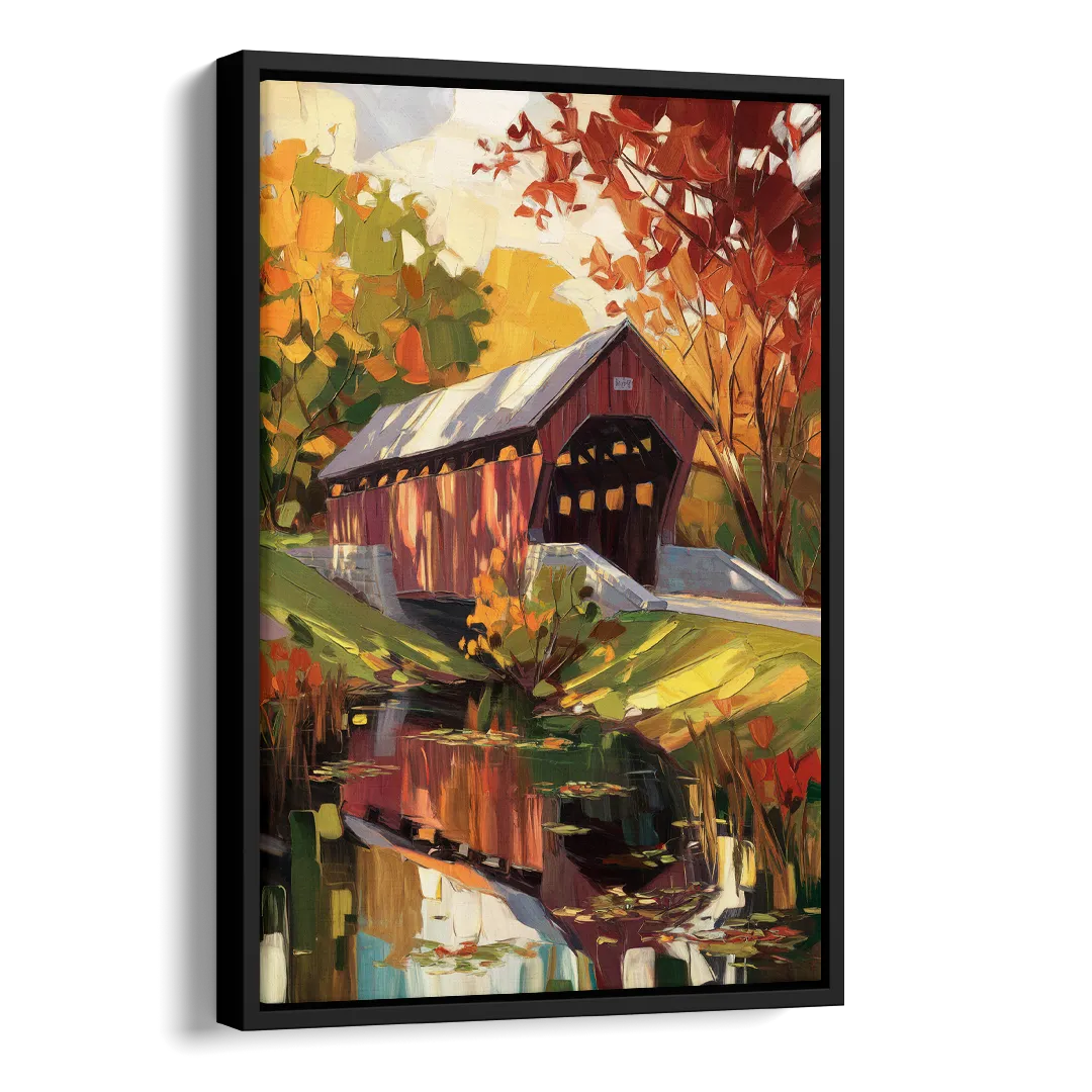 Lancaster Covered Bridges Side - Black Canvas Wall Art