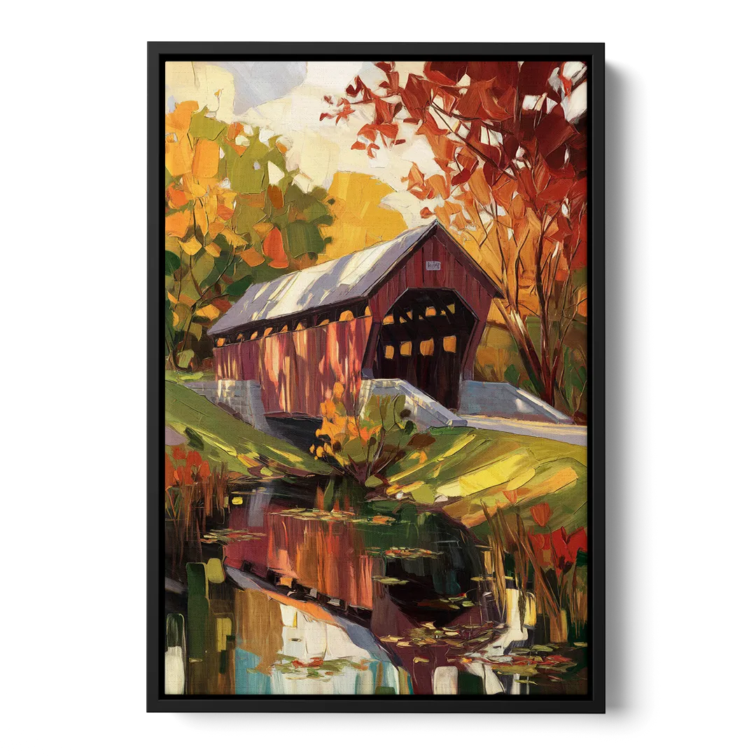 Lancaster Covered Bridges Front - Black Canvas Wall Art