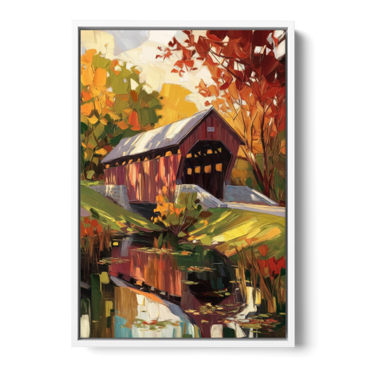 Lancaster Covered Bridges - White Framed Canvas Wall Art - Front