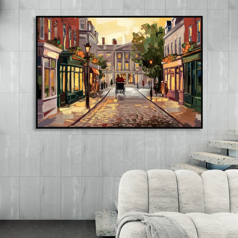Lancaster Historic Downtown Living Room - Black Canvas Wall Art