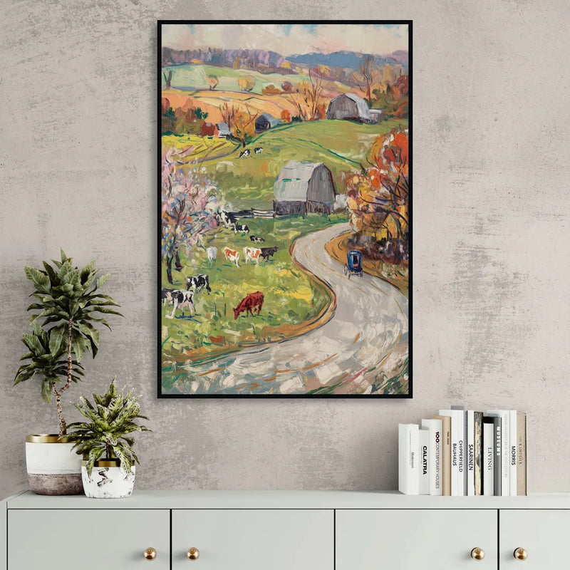 Lancaster PA Seasons Living Room - Black Canvas Wall Art