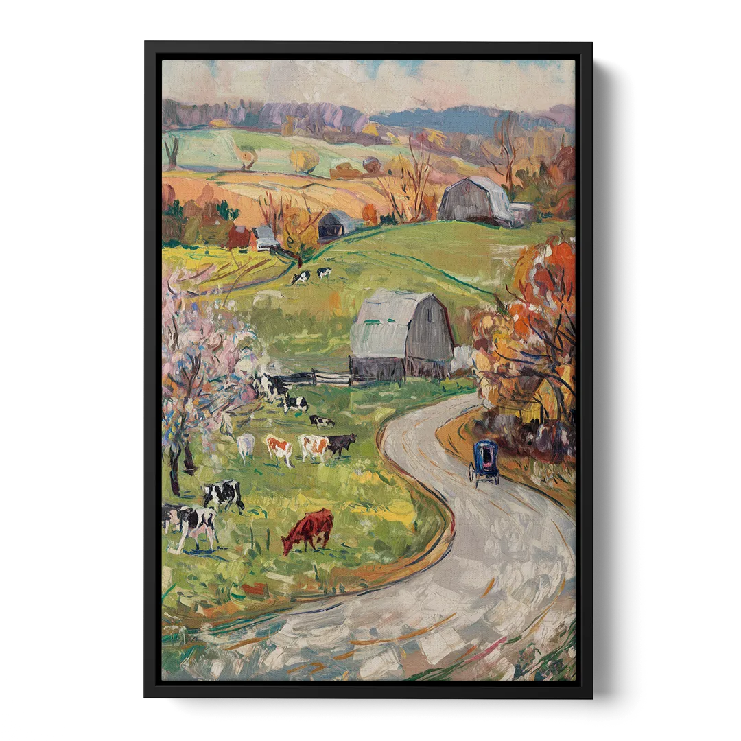 Lancaster PA Seasons Front - Black Canvas Wall Art