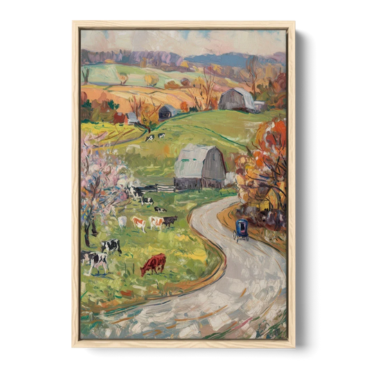 Lancaster PA Seasons - Oak Framed Canvas Wall Art - Front