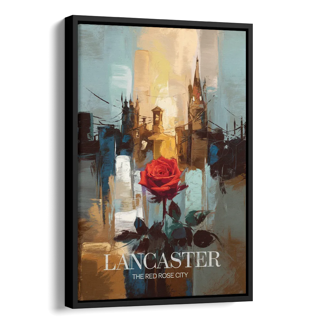 Lancaster Red Rose City Side - Black Canvas Wall Art