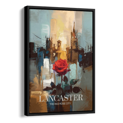 Lancaster Red Rose City Side - Black Canvas Wall Art