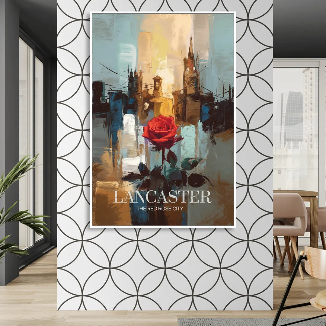 Lancaster Red Rose City Living Room - White Canvas Wall Art