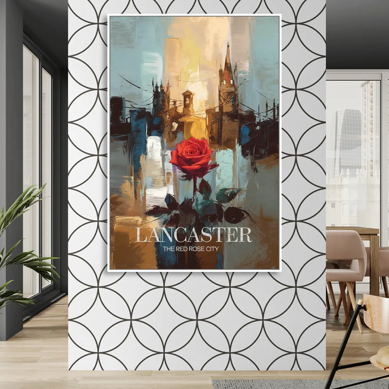 Lancaster Red Rose City Living Room - White Canvas Wall Art