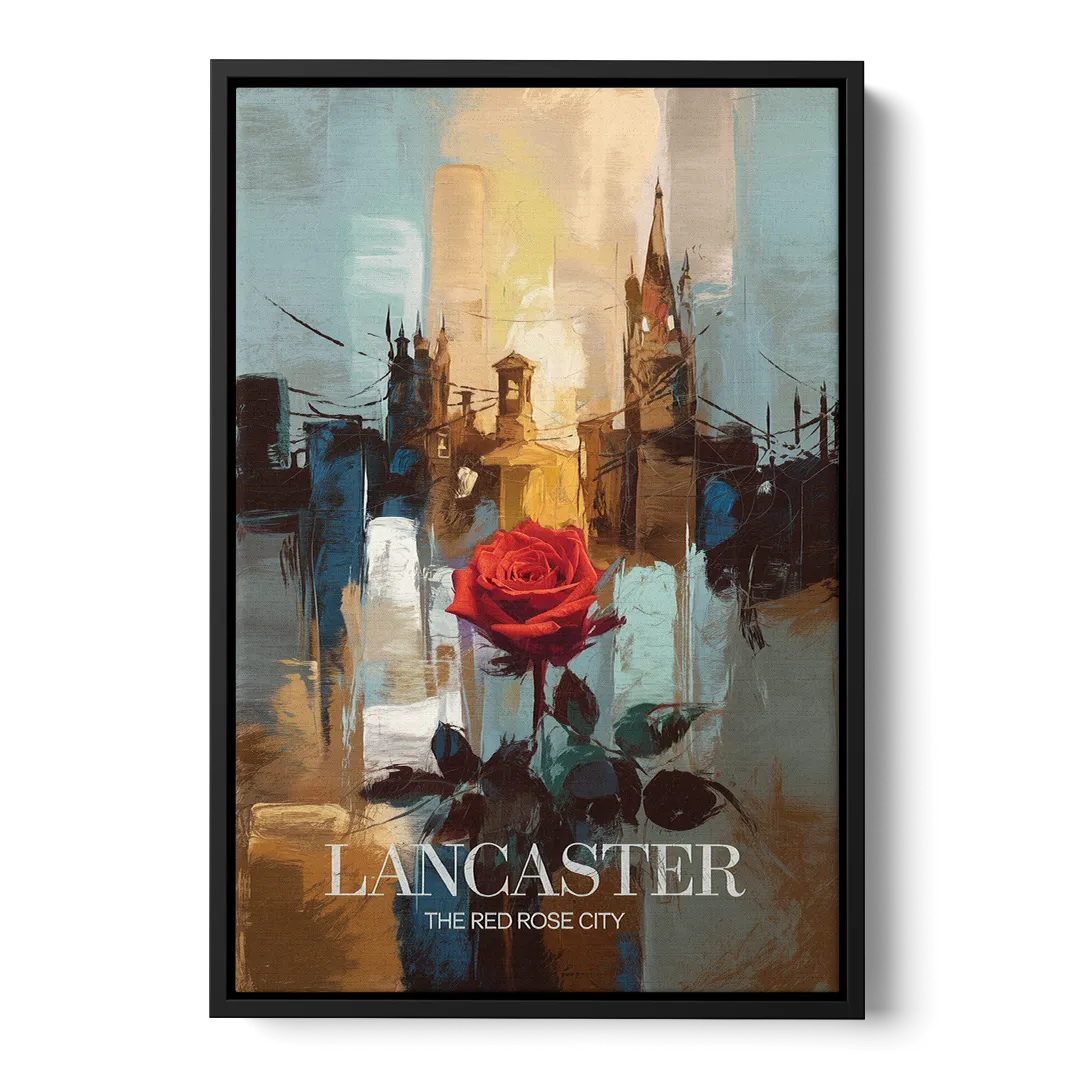 Lancaster Red Rose City Front - Black Canvas Wall Art