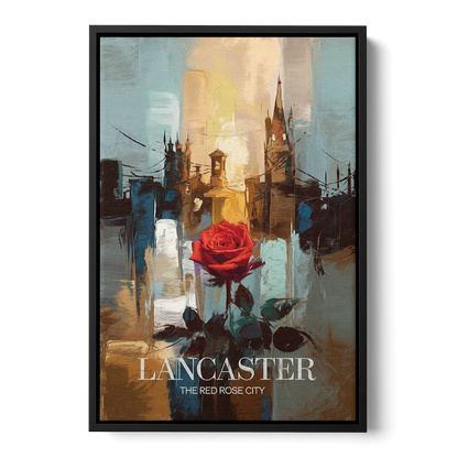 Lancaster Red Rose City Front - Black Canvas Wall Art