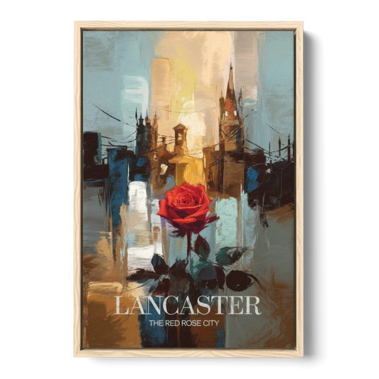 Lancaster Red Rose City - Oak Framed Canvas Wall Art - Front