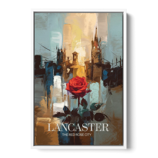 Lancaster Red Rose City - White Framed Canvas Wall Art - Front