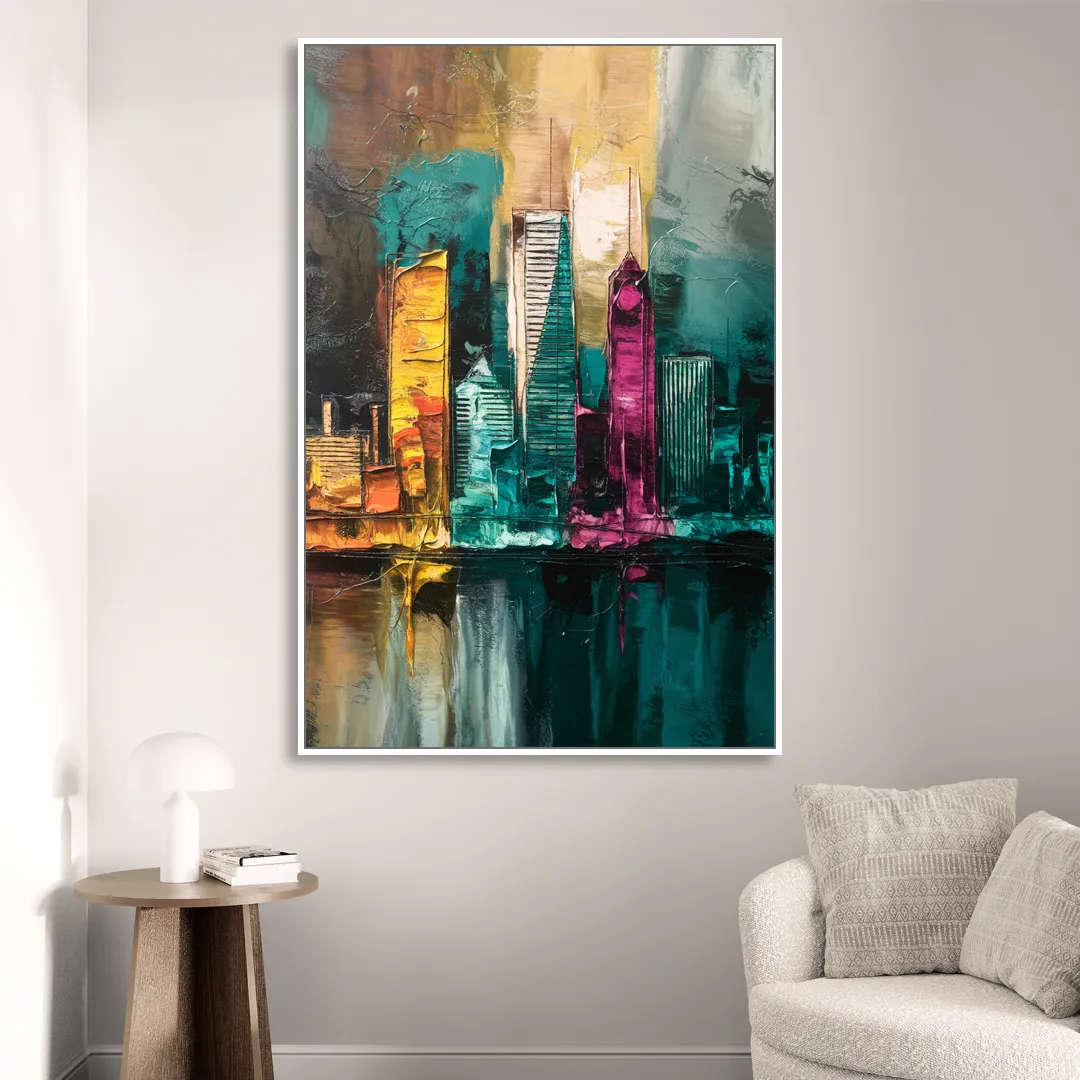 Lancaster Scenic Skyline Living Room - White Canvas Wall Art