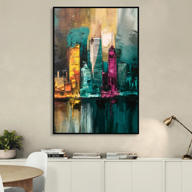 Lancaster Scenic Skyline Living Room - Black Canvas Wall Art