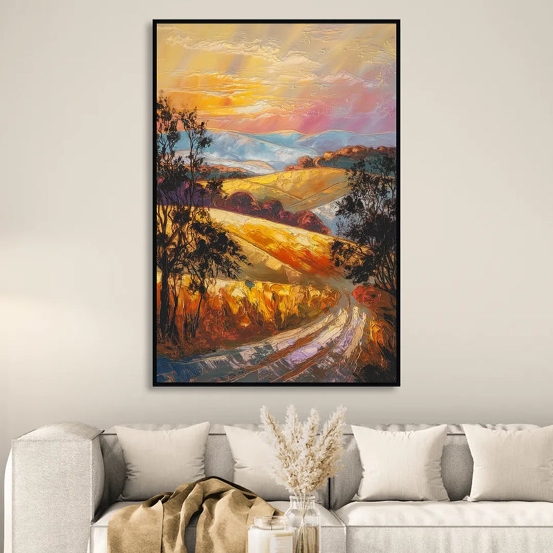 Lancaster Sunset Views Sitting Room - Black Canvas Wall Art