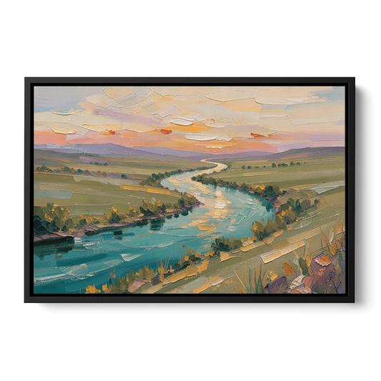 Landscape Canvas Prints Teal River at Sunset - Black Framed Canvas Wall Art - Front