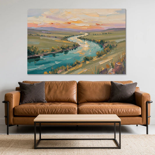 Landscape Canvas Prints Teal River at Sunset - Canvas Wall Art - Sofa - 60x40