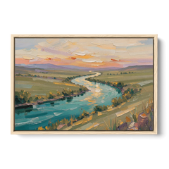 Landscape Canvas Prints Teal River at Sunset - Oak Framed Canvas Wall Art - Front