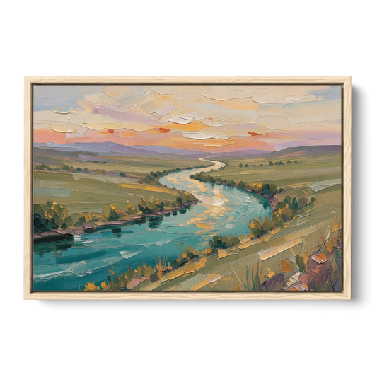 Landscape Canvas Prints Teal River at Sunset - Oak Framed Canvas Wall Art - Front