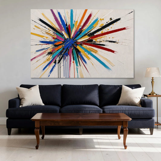 Large Abstract Canvas Art of a Cobalt Burst - Canvas Wall Art - Sofa - 60x40