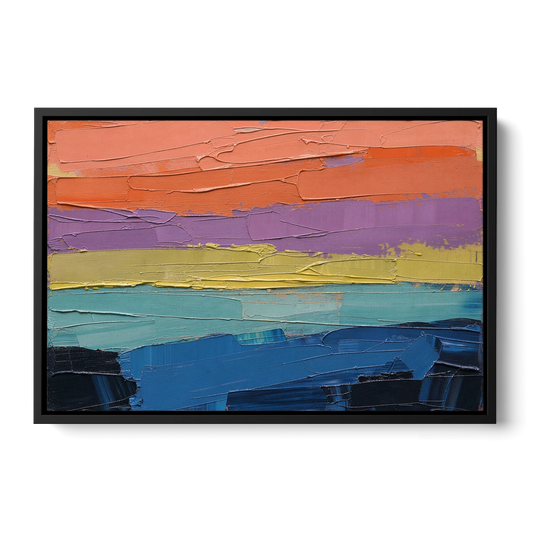 Large Abstract Coral Horizon Knife Bands - Black Framed Canvas Wall Art - Front
