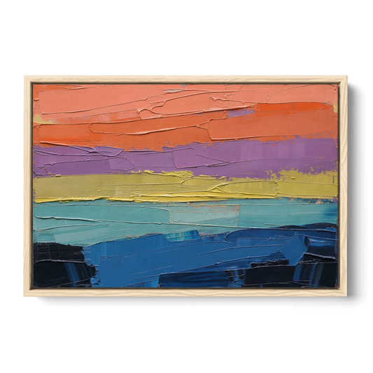 Large Abstract Coral Horizon Knife Bands - Oak Framed Canvas Wall Art - Front