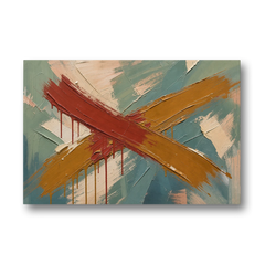Large Abstract Crossed Red and Amber Bands - Canvas Wall Art - Front