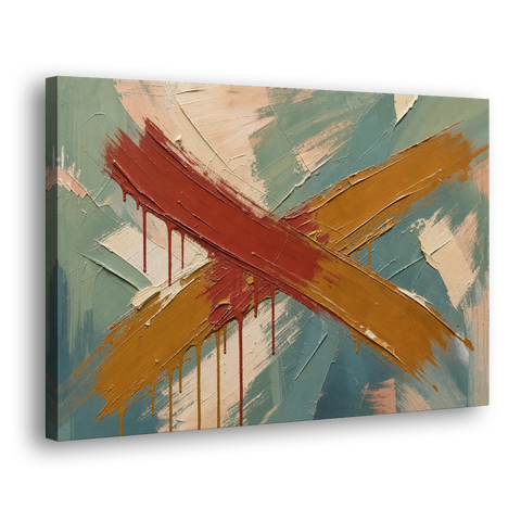 Large Abstract Crossed Red and Amber Bands - Canvas Wall Art - Side