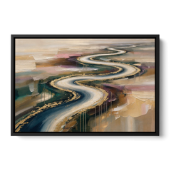 Large Abstract Gilded River Bend for the Living Room - Black Framed Canvas Wall Art - Front