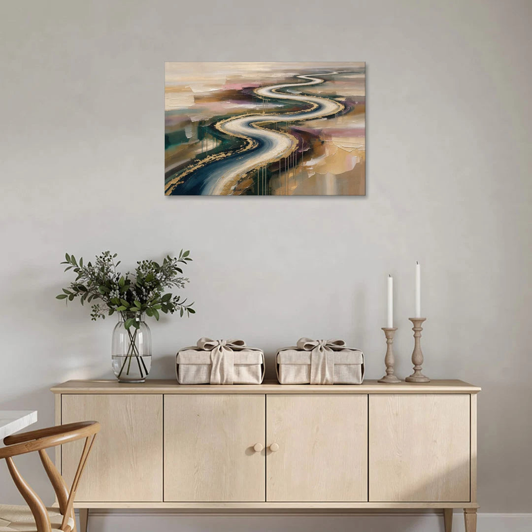 Large Abstract Gilded River Bend for the Living Room - Canvas Wall Art - Coffee Table - 36x24