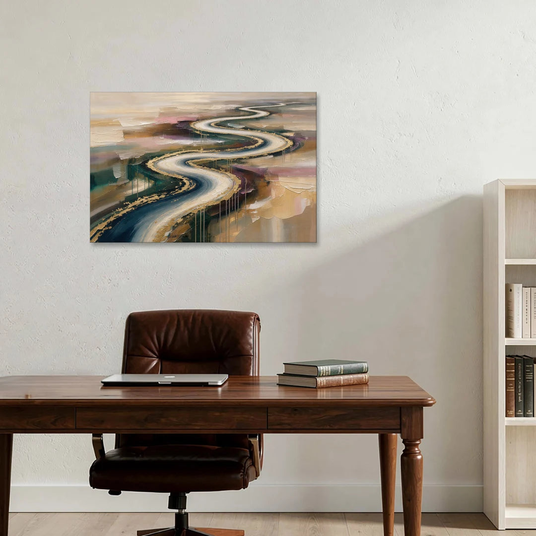 Large Abstract Gilded River Bend for the Living Room - Canvas Wall Art - Office - 36x24