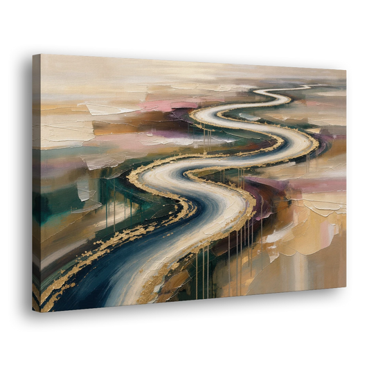 Large Abstract Gilded River Bend for the Living Room - Canvas Wall Art - Side