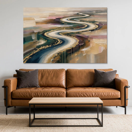 Large Abstract Gilded River Bend for the Living Room - Canvas Wall Art - Sofa - 60x40