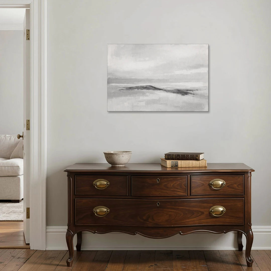 Large Black and White Charcoal Ridge in White Mist - Canvas Wall Art - Coffee Table - 36x24