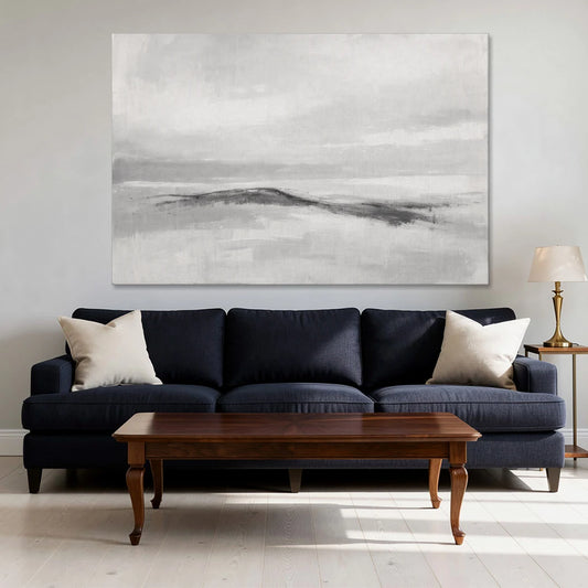 Large Black and White Charcoal Ridge in White Mist - Canvas Wall Art - Sofa - 60x40