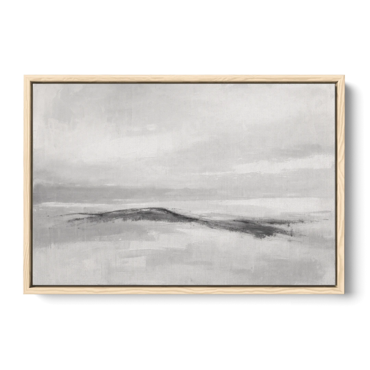Large Black and White Charcoal Ridge in White Mist - Oak Framed Canvas Wall Art - Front