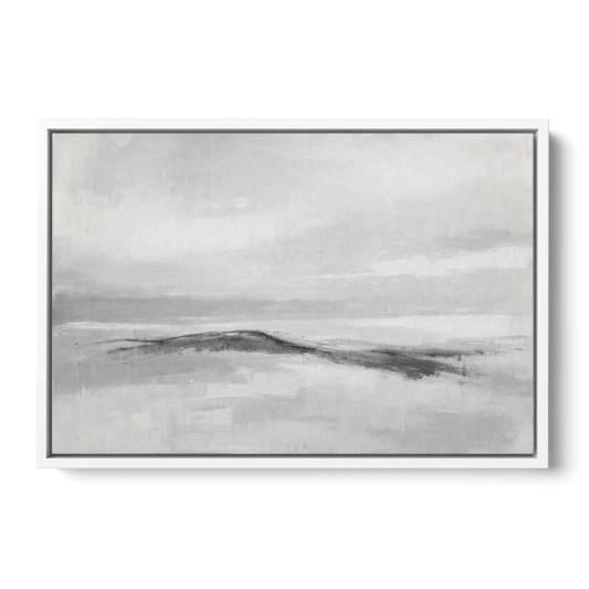 Large Black and White Charcoal Ridge in White Mist - White Framed Canvas Wall Art - Front