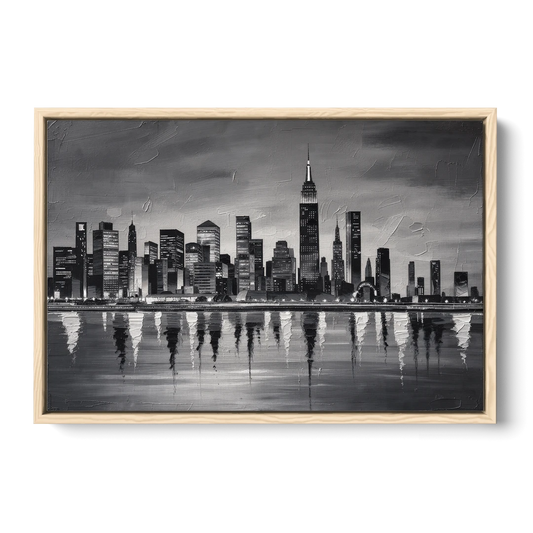 Large Black and White Wall Art for Living Room - Oak Framed Canvas Wall Art - Front