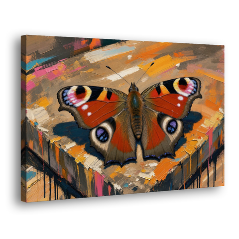Large Butterfly Wall Art Peacock Basking on Stone - Canvas Wall Art - Side