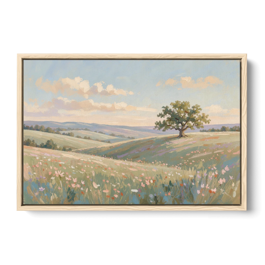 Large Canvas Prints Lone Oak on Spring Hills - Oak Framed Canvas Wall Art - Front