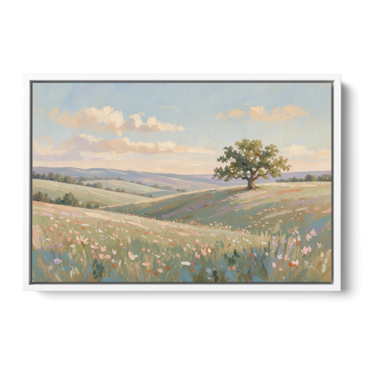 Large Canvas Prints Lone Oak on Spring Hills - White Framed Canvas Wall Art - Front