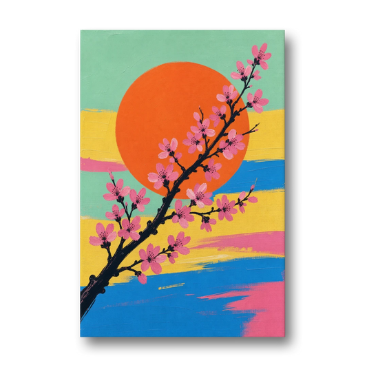 Large Cherry Blossom Canvas with Orange Sun - Canvas Wall Art - Front