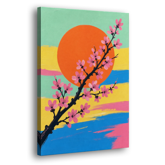 Large Cherry Blossom Canvas with Orange Sun - Canvas Wall Art - Side