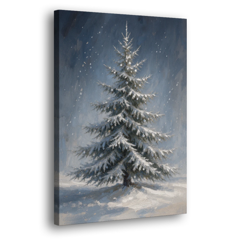Large Christmas Canvas Art of a Snowy Silver Spruce - Canvas Wall Art - Side