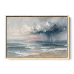 Large Coastal Wall Art of a Distant Squall - Oak Framed Canvas Wall Art - Front