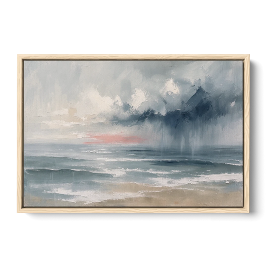 Large Coastal Wall Art of a Distant Squall - Oak Framed Canvas Wall Art - Front