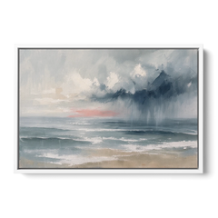 Large Coastal Wall Art of a Distant Squall - White Framed Canvas Wall Art - Front