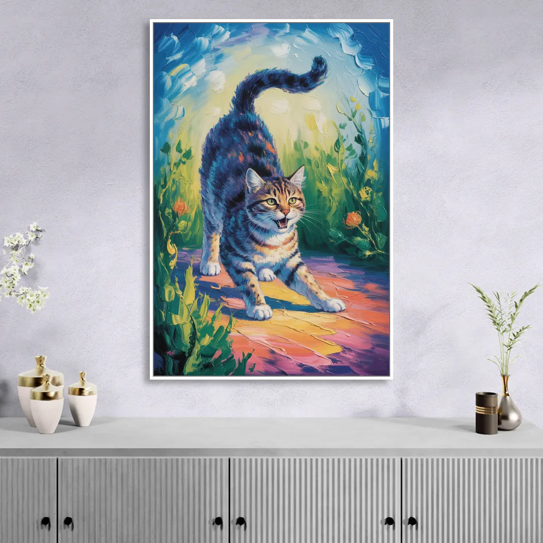 Large Expressionist Cat Sitting Room - White Canvas Wall Art