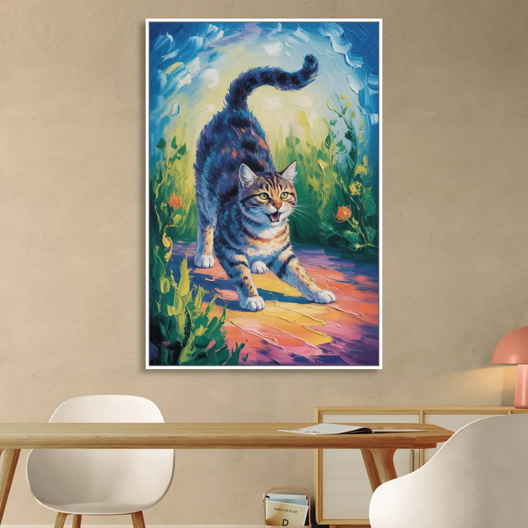 Large Expressionist Cat Living Room - White Canvas Wall Art
