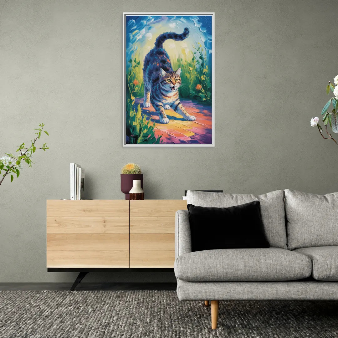 Large Expressionist Cat - Living Room White Frame Canvas