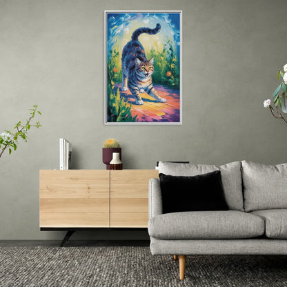 Large Expressionist Cat - Living Room White Frame Canvas